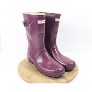Womens Purple Hunter Rain Boots Wellington Original Short Gloss Size 10 Pull On